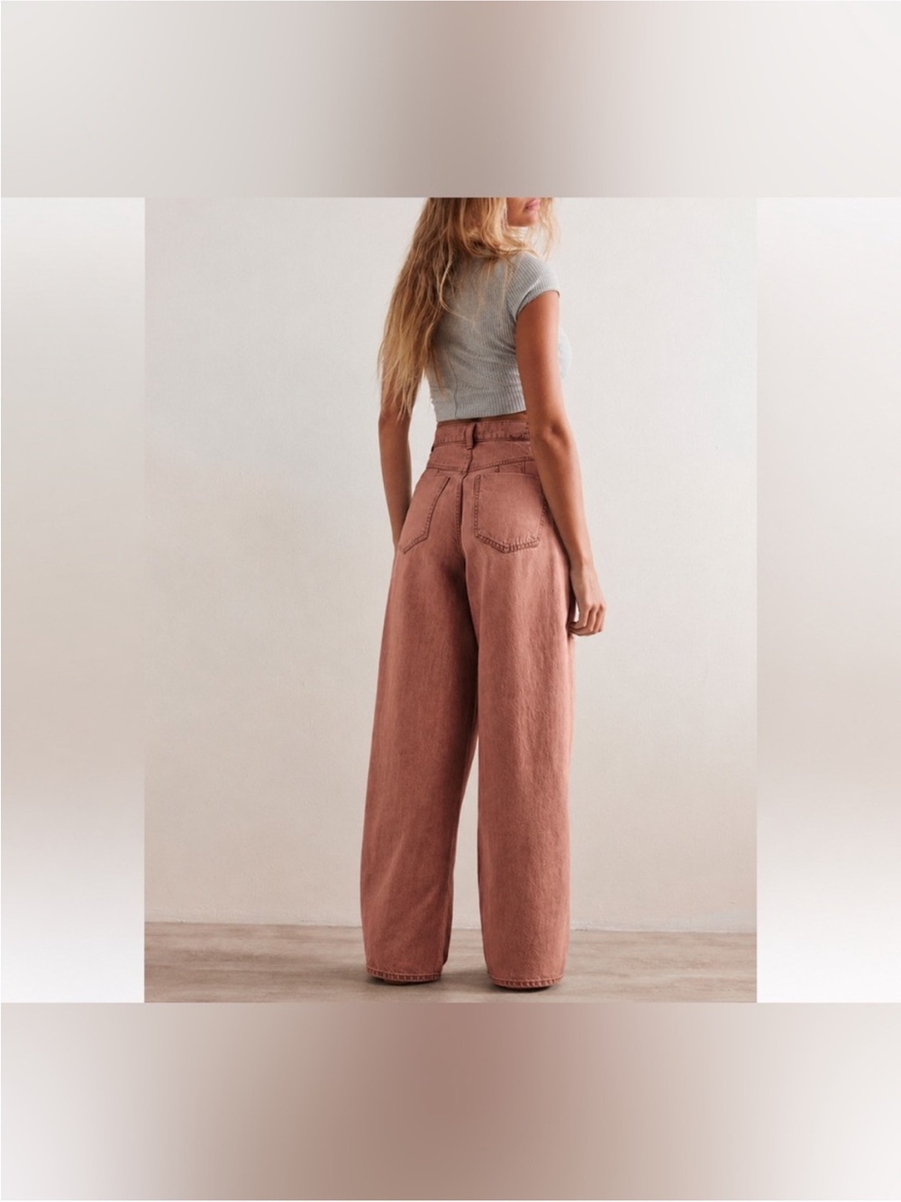 NWOT Free People We The Free CRVY Gia Wide-Leg Jeans - sand dune mauve - 27 - Picture 3 of 12